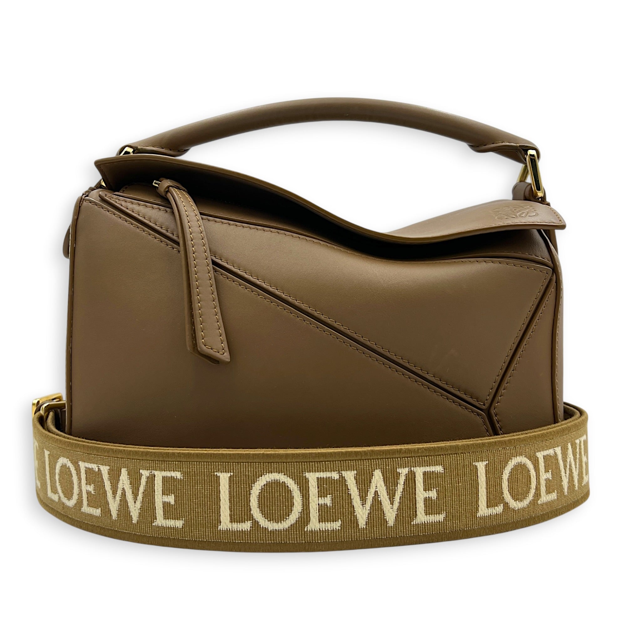 Puzzle Shoulder Bag Small Brown in Calfskin, Gold hardware