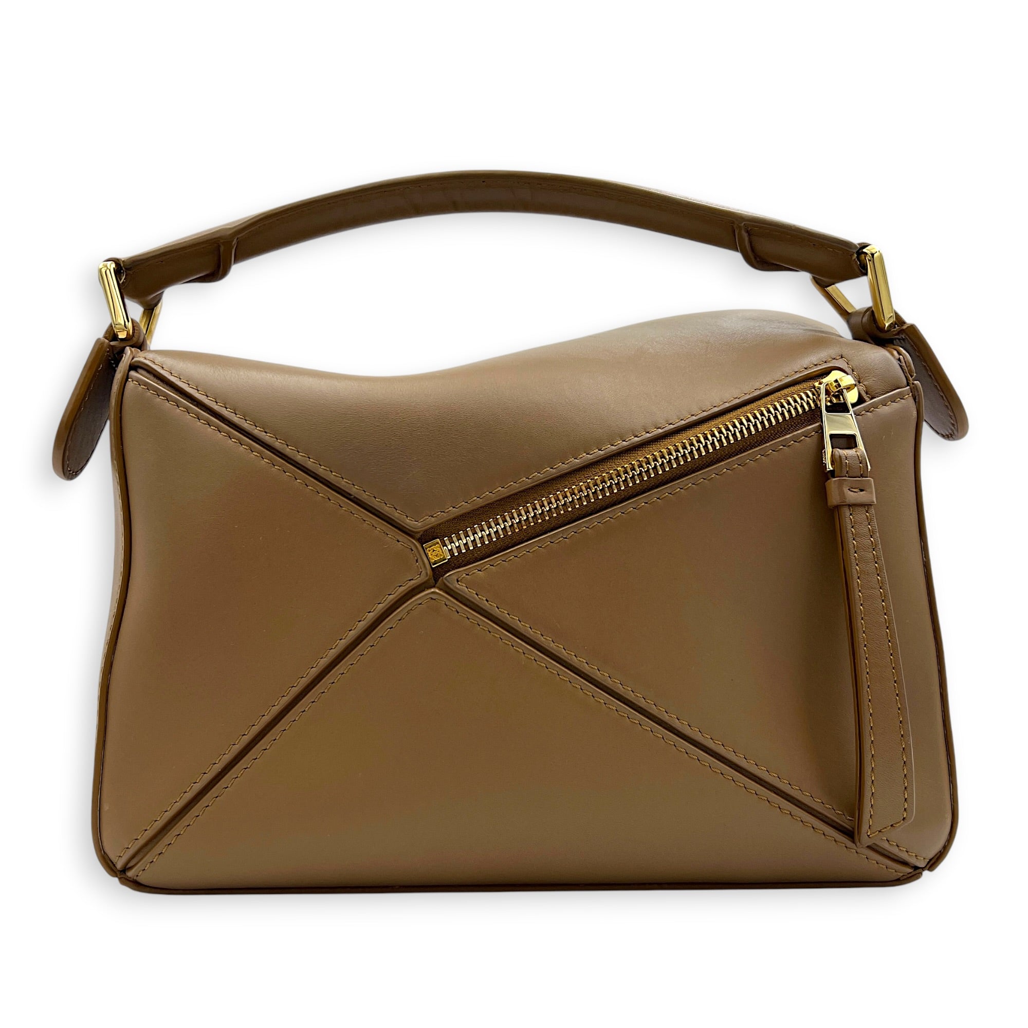 Puzzle Shoulder Bag Small Brown in Calfskin, Gold hardware