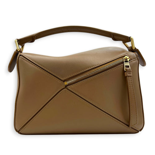 Puzzle Shoulder Bag Small Brown in Calfskin, Gold hardware