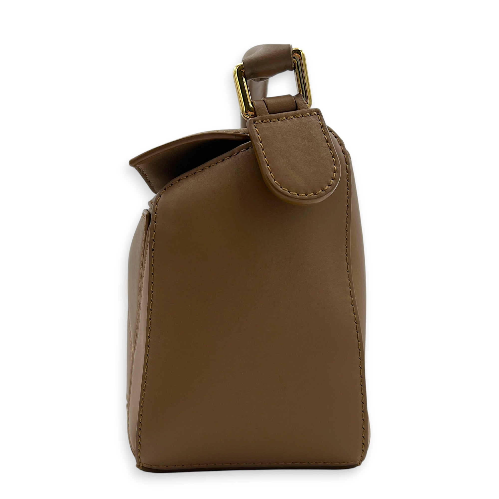 Puzzle Shoulder Bag Small Brown in Calfskin, Gold hardware