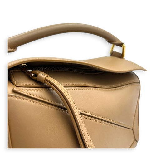 Puzzle Shoulder Bag Small Brown in Calfskin, Gold hardware