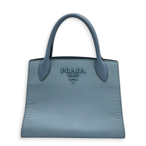 Monochrome Top Handle Bag Blue in Saffiano Leather, Gold hardware