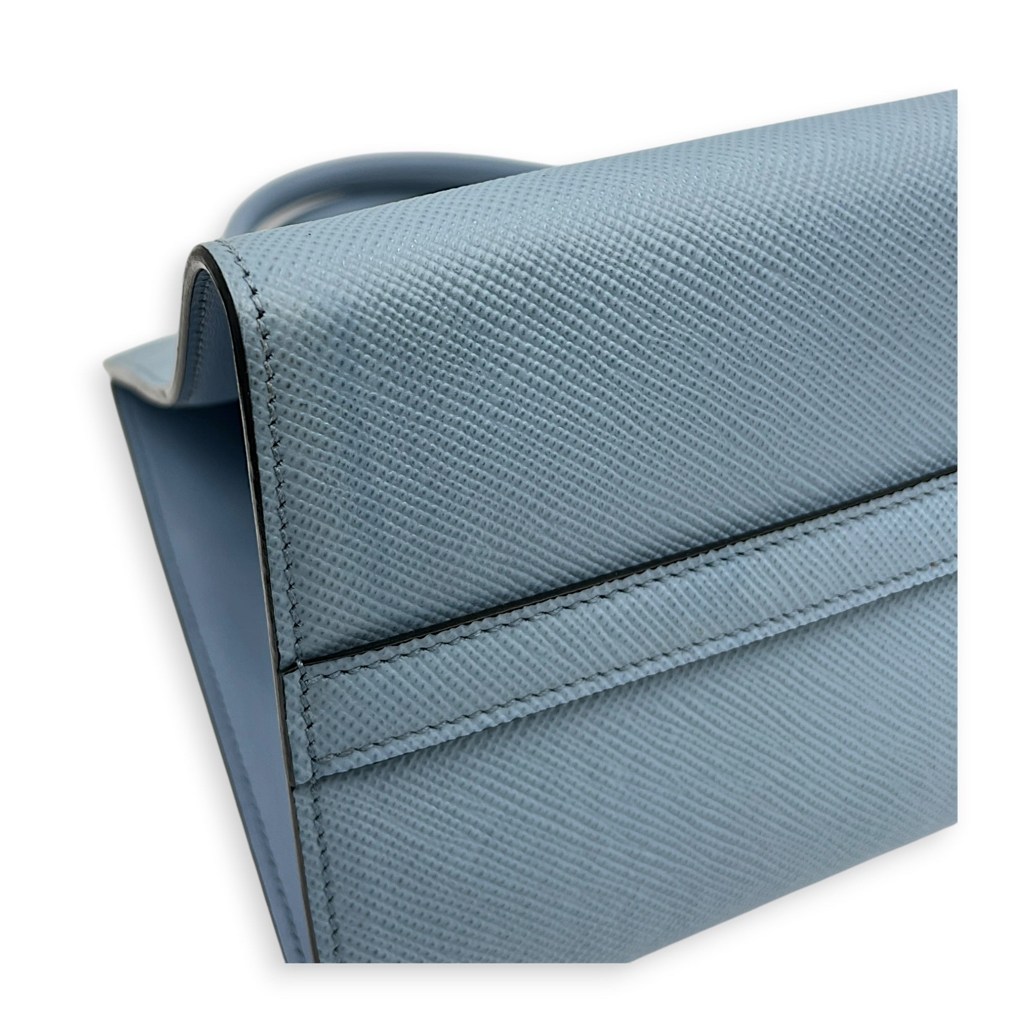 Monochrome Top Handle Bag Blue in Saffiano Leather, Gold hardware