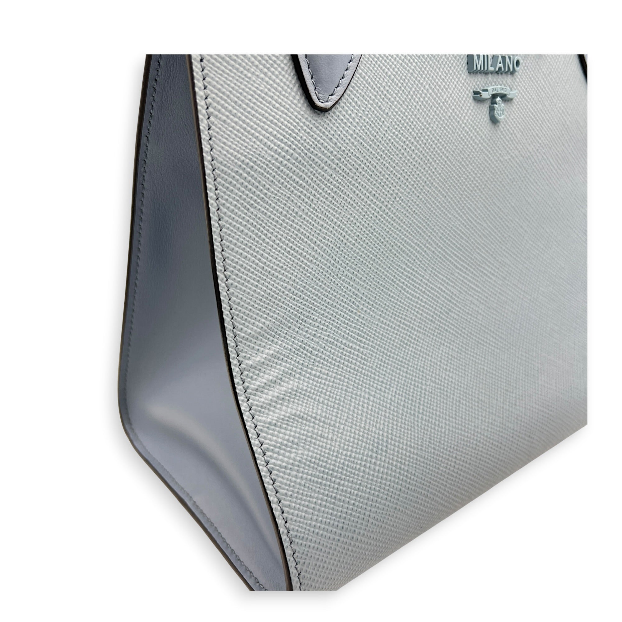 Monochrome Top Handle Bag Blue in Saffiano Leather, Gold hardware