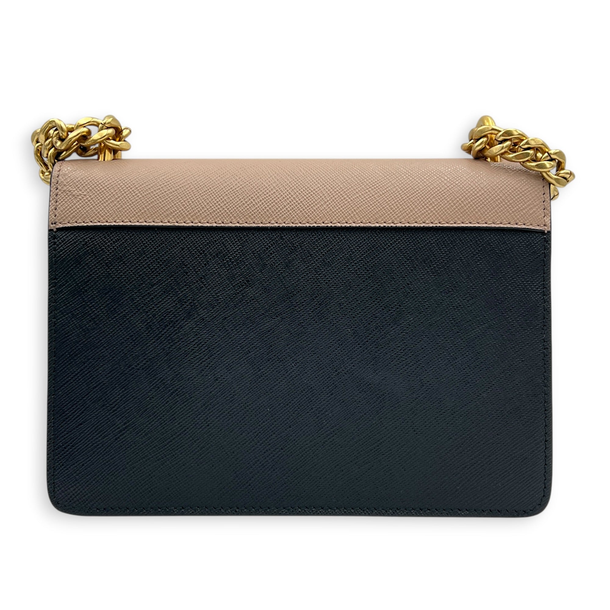 Saffiano Chain Bicolor Shoulder Bag in Saffiano Leather, Gold hardware