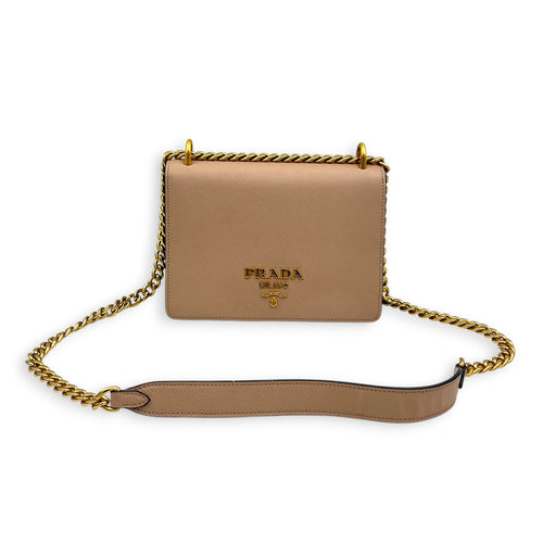 Saffiano Chain Bicolor Shoulder Bag in Saffiano Leather, Gold hardware