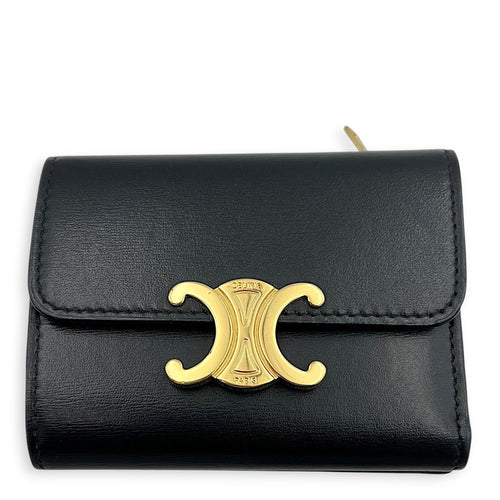 Triomphe Wallet Small Black in Calfskin, Gold hardware