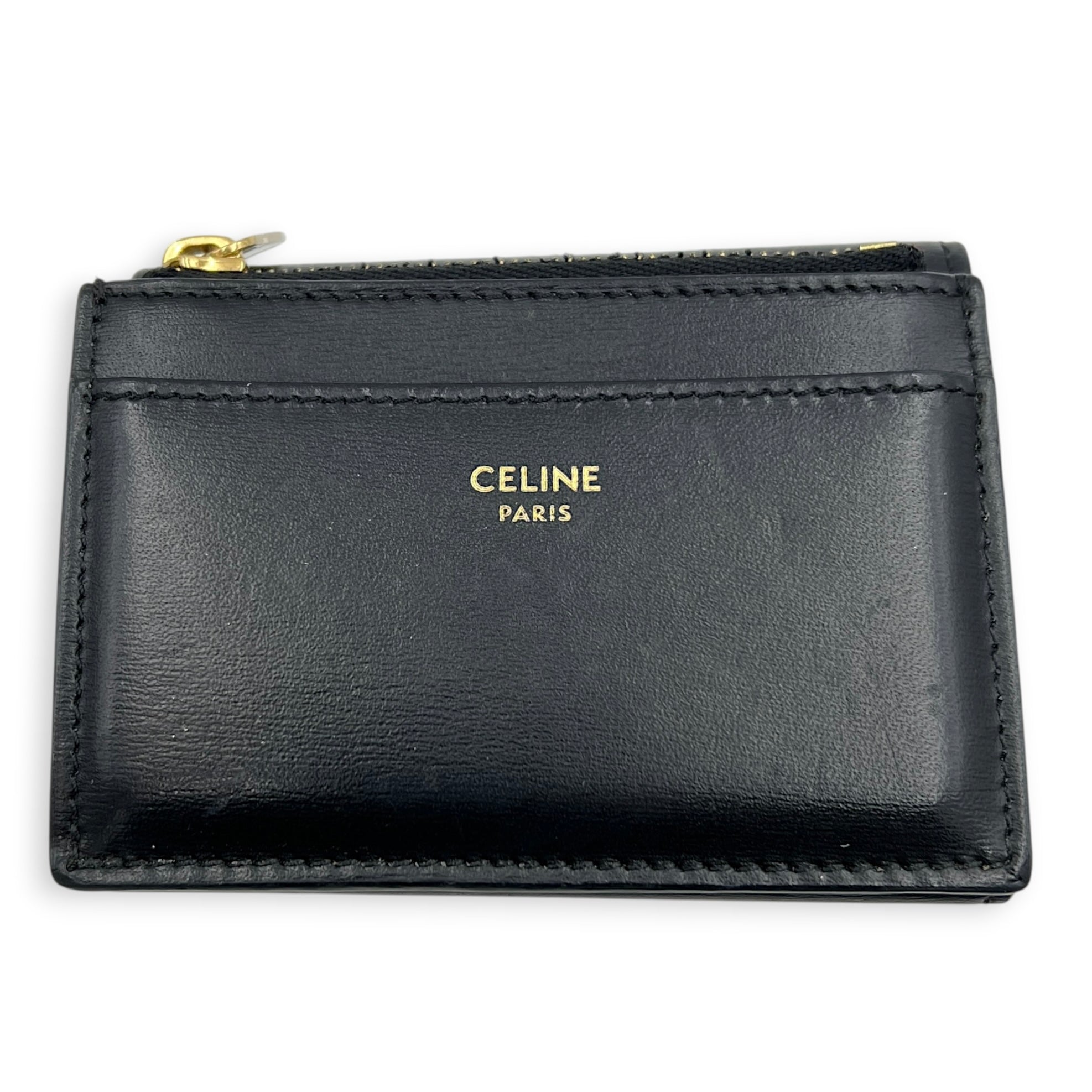 Triomphe Wallet Small Black in Calfskin, Gold hardware