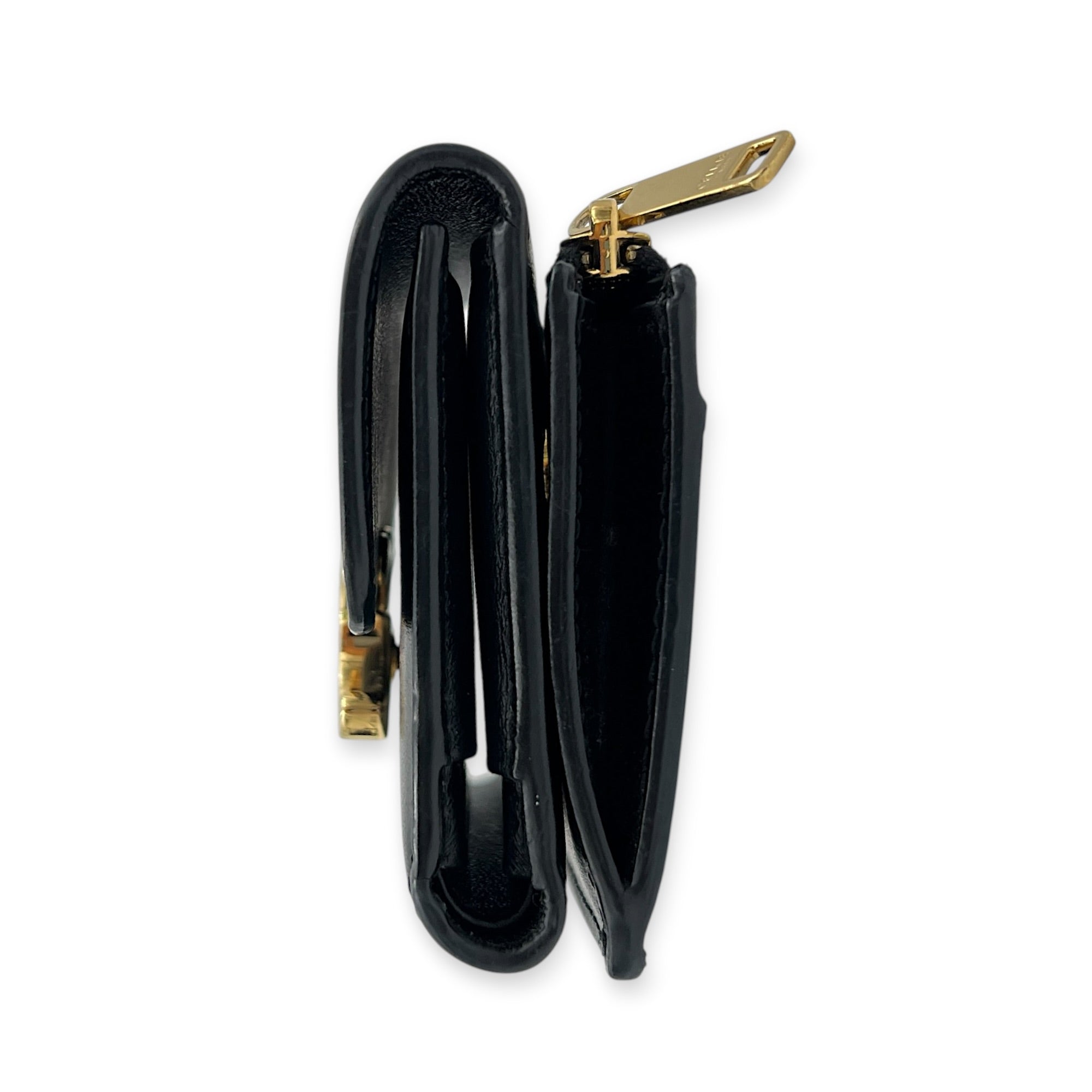 Triomphe Wallet Small Black in Calfskin, Gold hardware