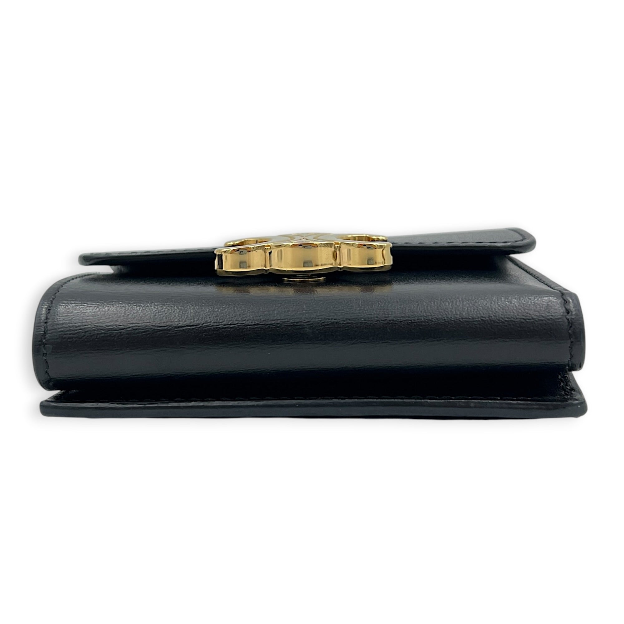 Triomphe Wallet Small Black in Calfskin, Gold hardware