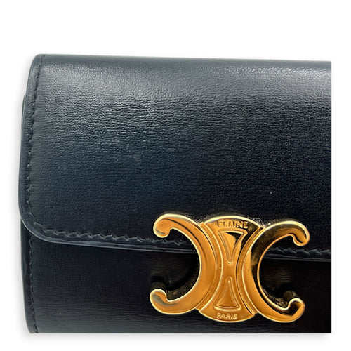 Triomphe Wallet Small Black in Calfskin, Gold hardware