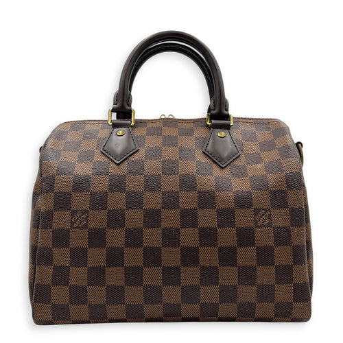Speedy Bandouliere Top Handle Bag 25 Damier Ebene in Coated Canvas, Gold hardware