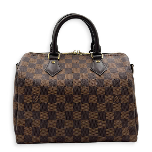 Speedy Bandouliere Top Handle Bag 25 Damier Ebene in Coated Canvas, Gold hardware