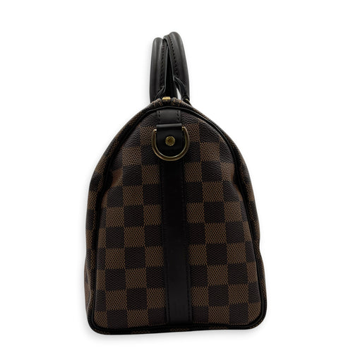 Speedy Bandouliere Top Handle Bag 25 Damier Ebene in Coated Canvas, Gold hardware