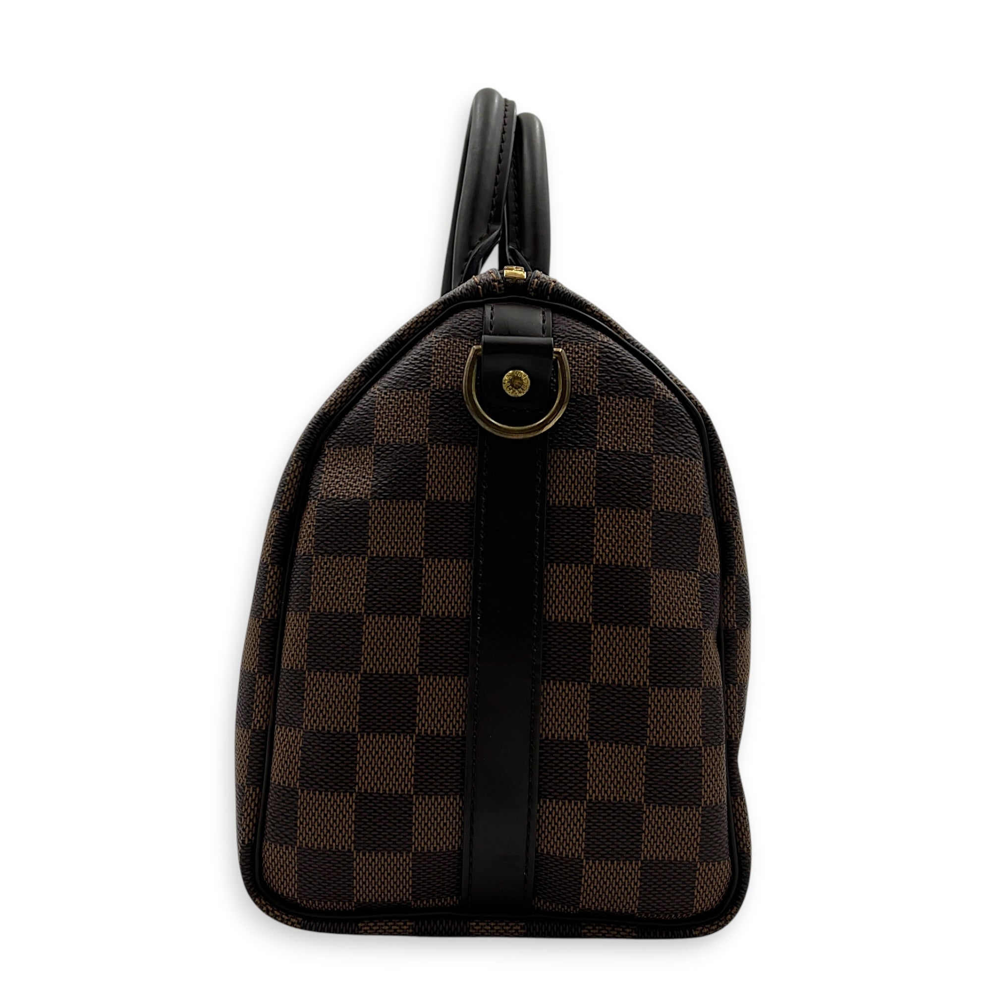 Speedy Bandouliere Top Handle Bag 25 Damier Ebene in Coated Canvas, Gold hardware