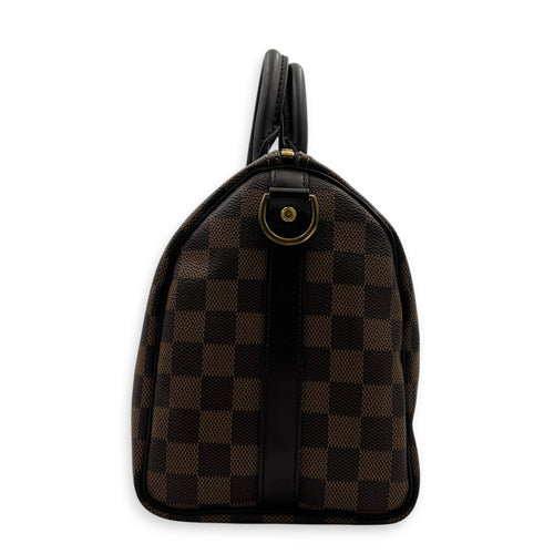 Speedy Bandouliere Top Handle Bag 25 Damier Ebene in Coated Canvas, Gold hardware