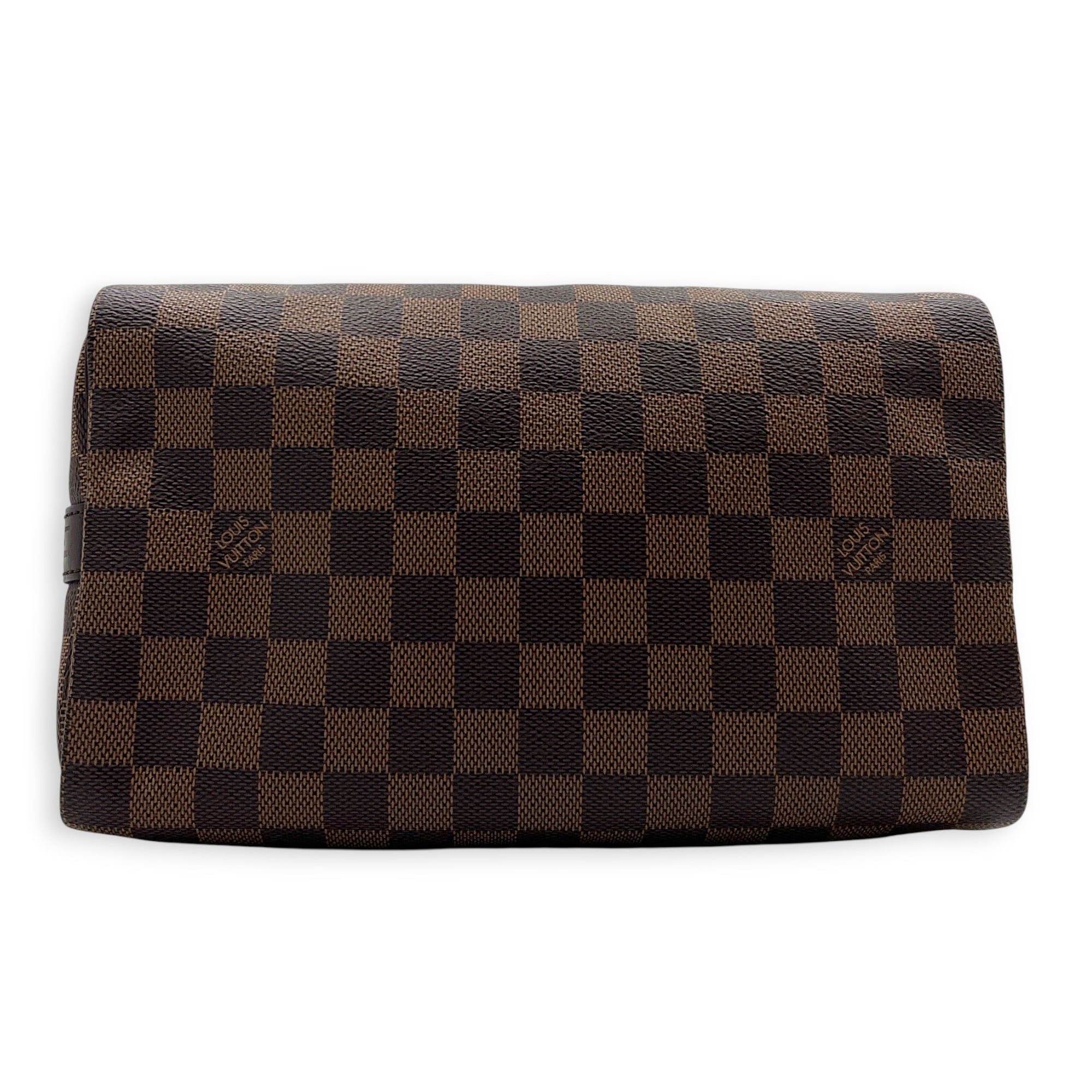 Speedy Bandouliere Top Handle Bag 25 Damier Ebene in Coated Canvas, Gold hardware