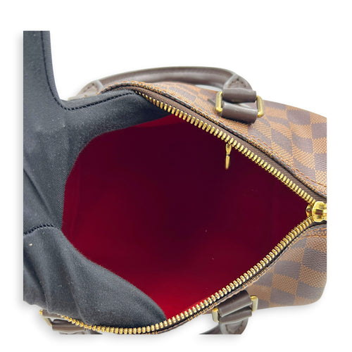 Speedy Bandouliere Top Handle Bag 25 Damier Ebene in Coated Canvas, Gold hardware