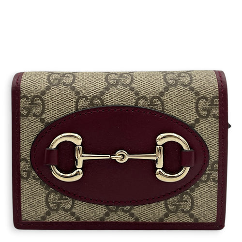 Horsebit 1955 Card Holder Burgundy/Ebony GG Supreme, Gold hardware