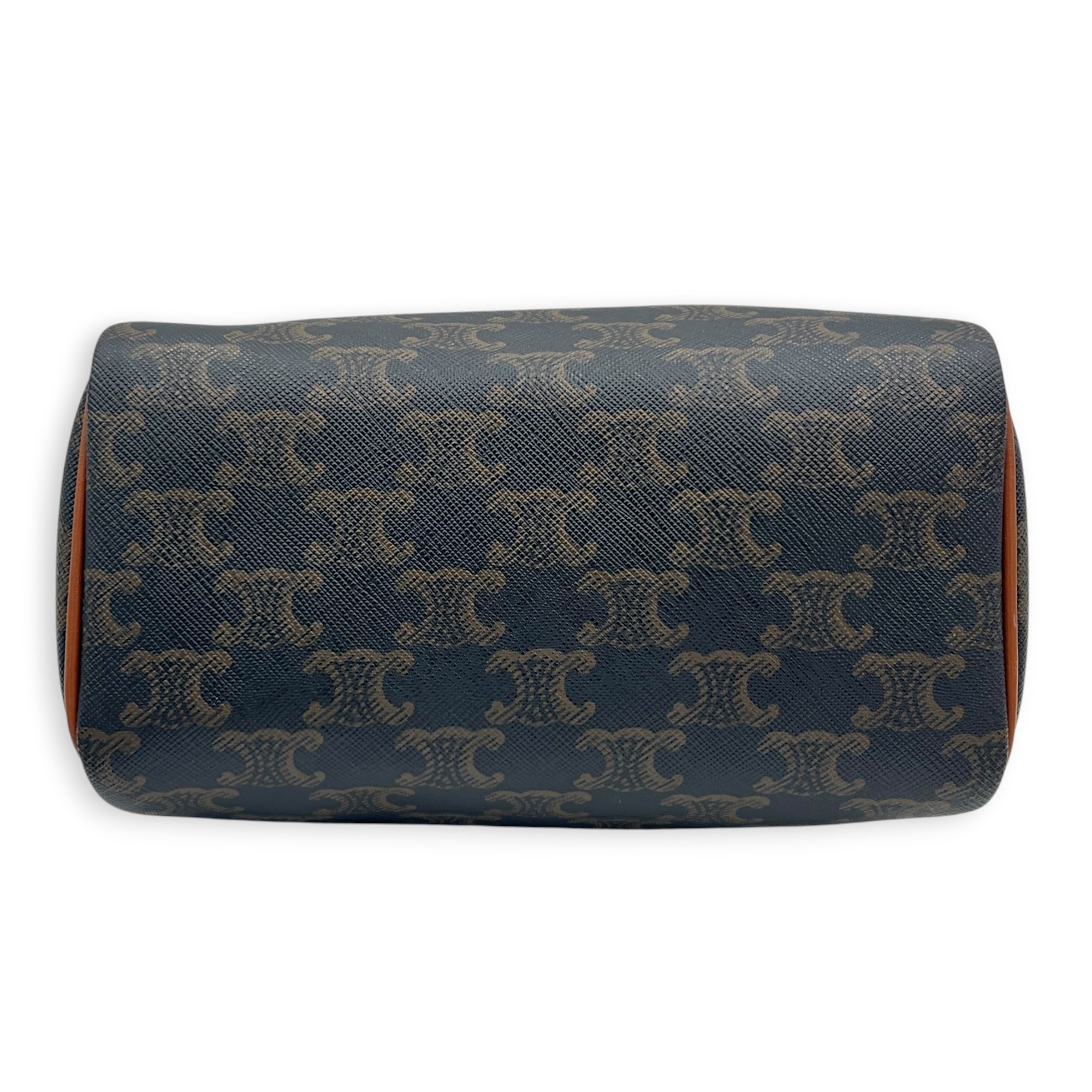 Boston Top Handle Bag Mini Dark Brown / Tan in Coated Canvas, Gold hardware