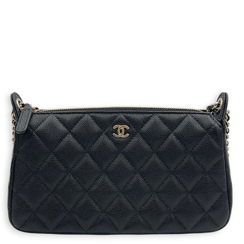 25A Chain Clutch Shoulder Bag Black in Caviar Leather, Gold hardware