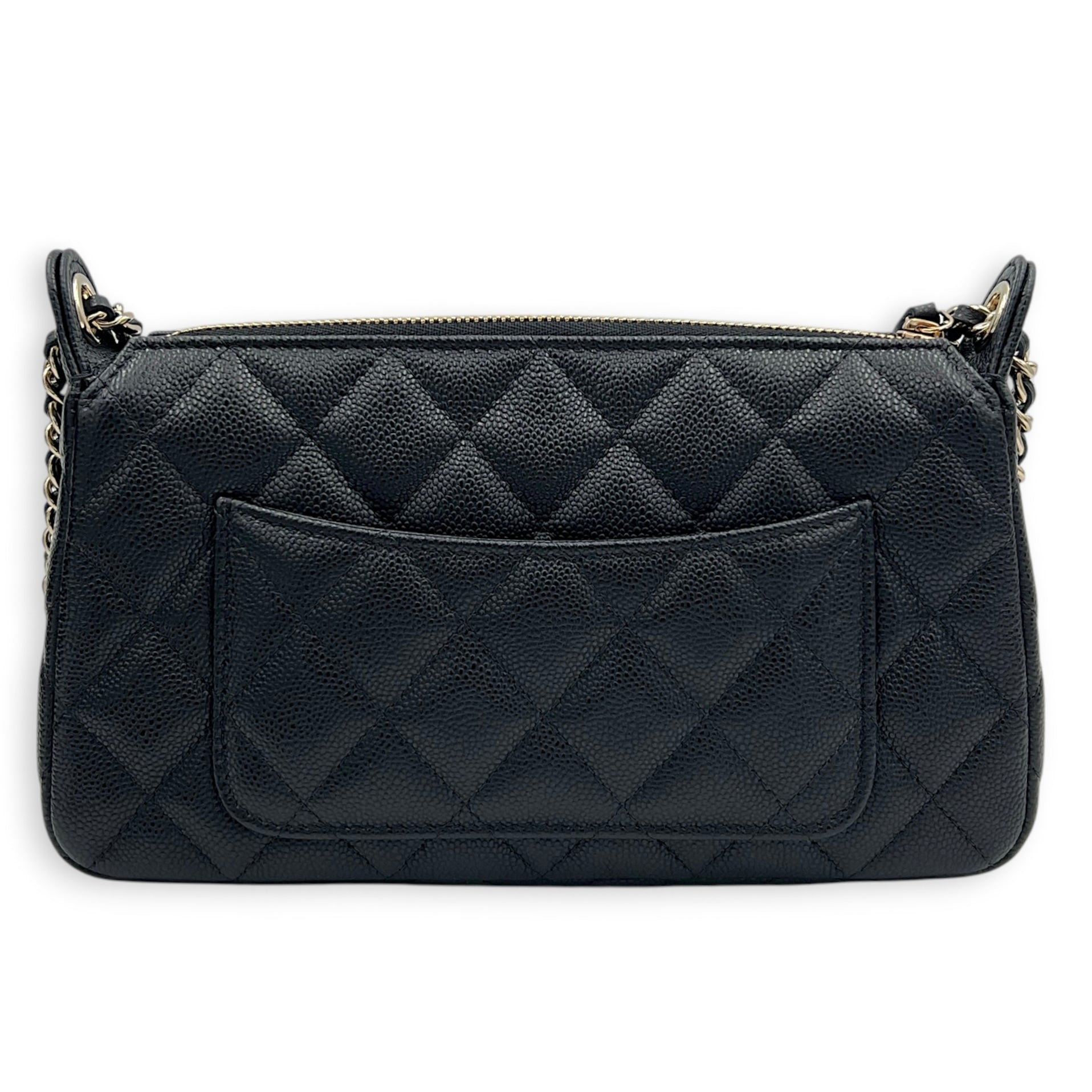 25A Chain Clutch Shoulder Bag Black in Caviar Leather, Gold hardware