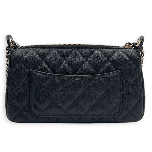 25A Chain Clutch Shoulder Bag Black in Caviar Leather, Gold hardware