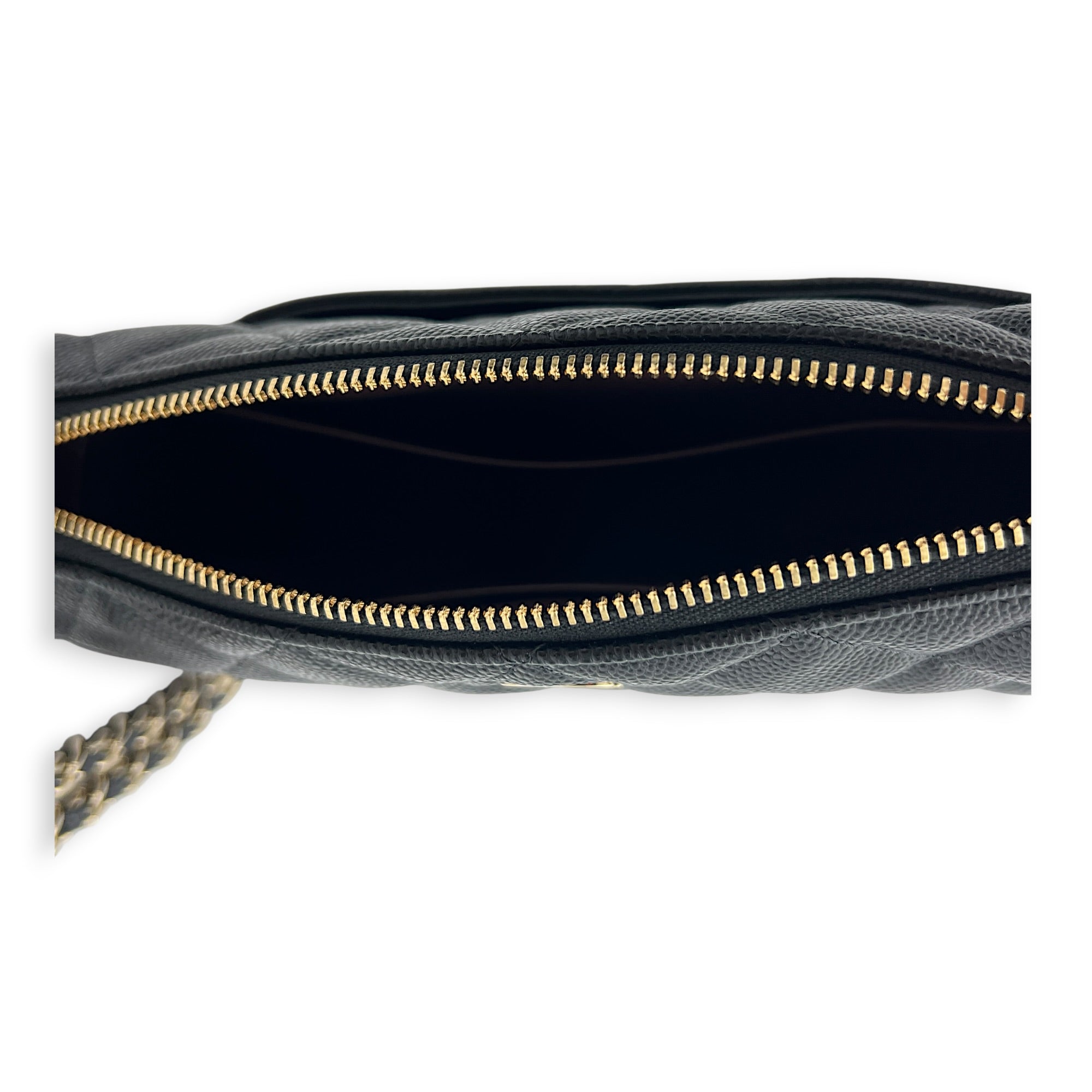 25A Chain Clutch Shoulder Bag Black in Caviar Leather, Gold hardware