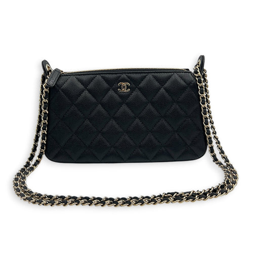 25A Chain Clutch Shoulder Bag Black in Caviar Leather, Gold hardware