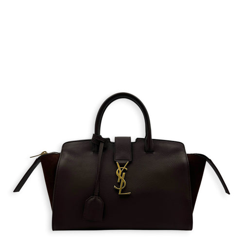 Cabas Tote Bag Medium Dark Tobacco in Calfskin, Gold hardware