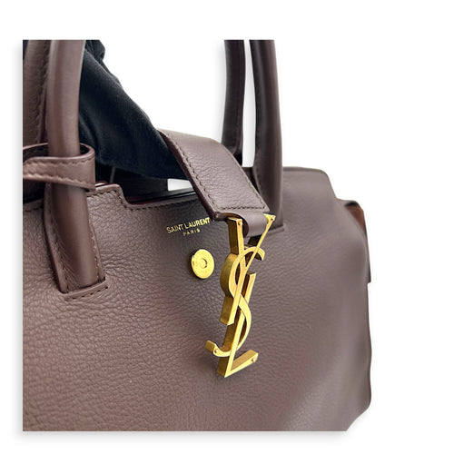 Cabas Tote Bag Medium Dark Tobacco in Calfskin, Gold hardware