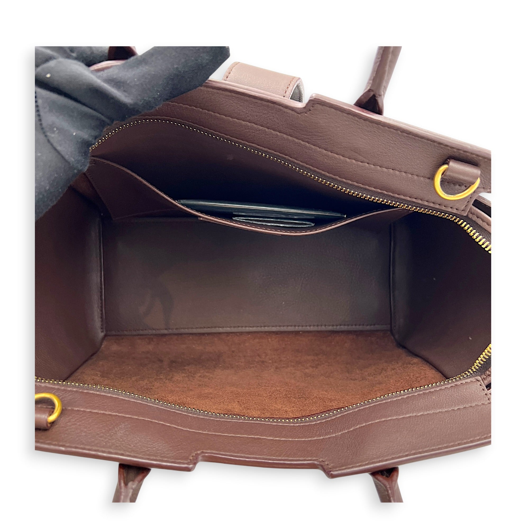 Cabas Tote Bag Medium Dark Tobacco in Calfskin, Gold hardware