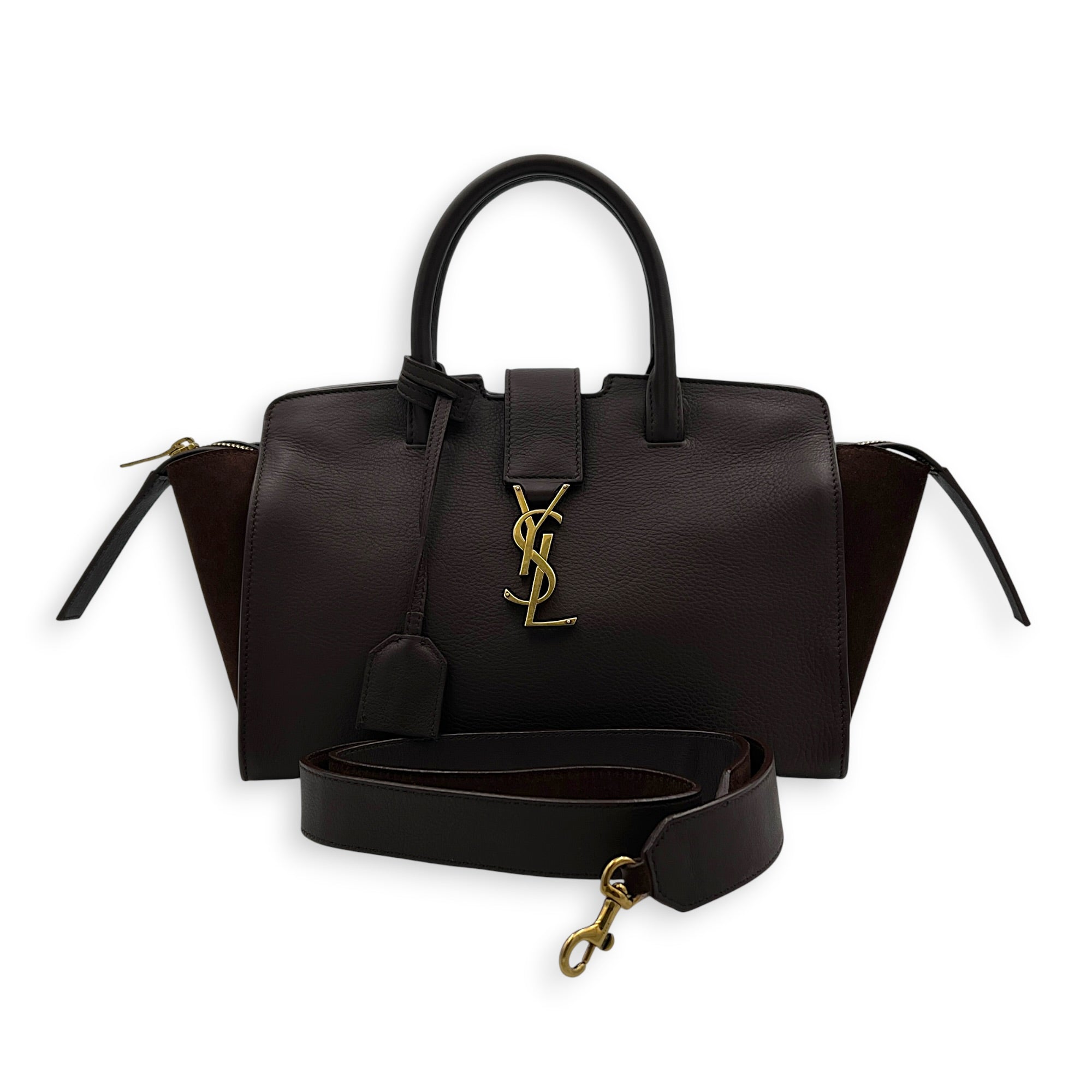 Cabas Tote Bag Medium Dark Tobacco in Calfskin, Gold hardware