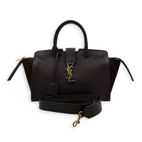 Cabas Tote Bag Medium Dark Tobacco in Calfskin, Gold hardware