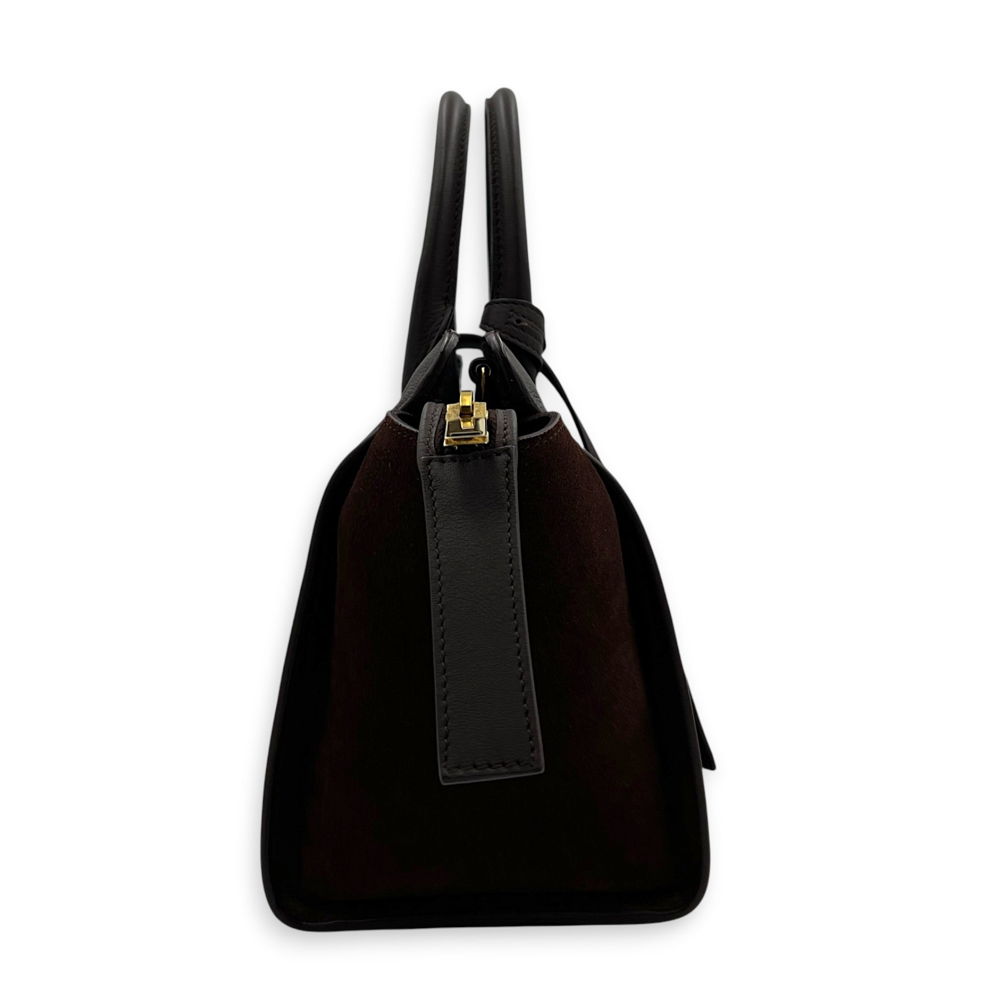Cabas Tote Bag Medium Dark Tobacco in Calfskin, Gold hardware