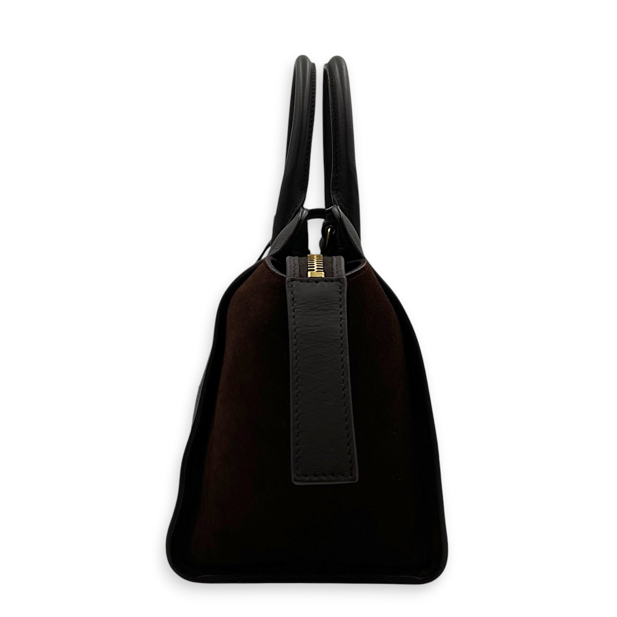 Cabas Tote Bag Medium Dark Tobacco in Calfskin, Gold hardware