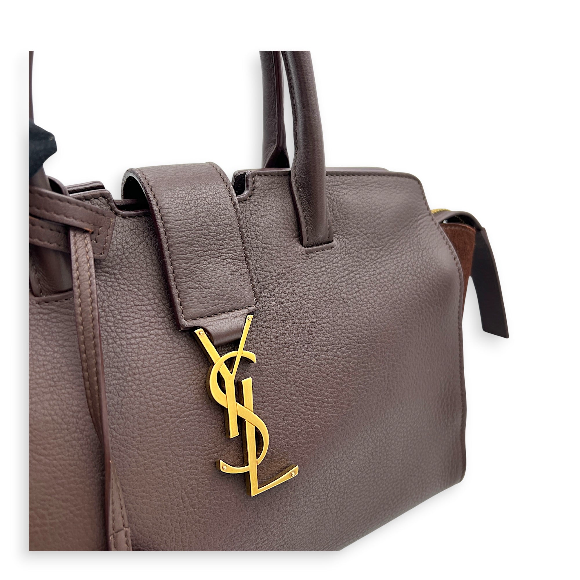 Cabas Tote Bag Medium Dark Tobacco in Calfskin, Gold hardware