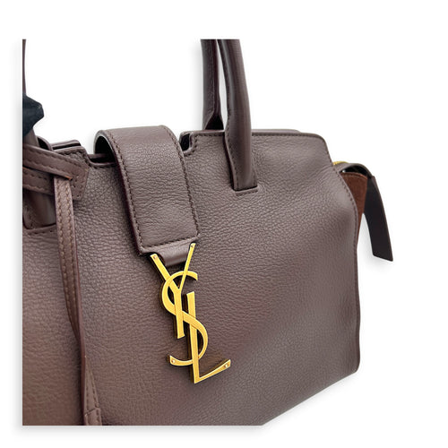 Cabas Tote Bag Medium Dark Tobacco in Calfskin, Gold hardware