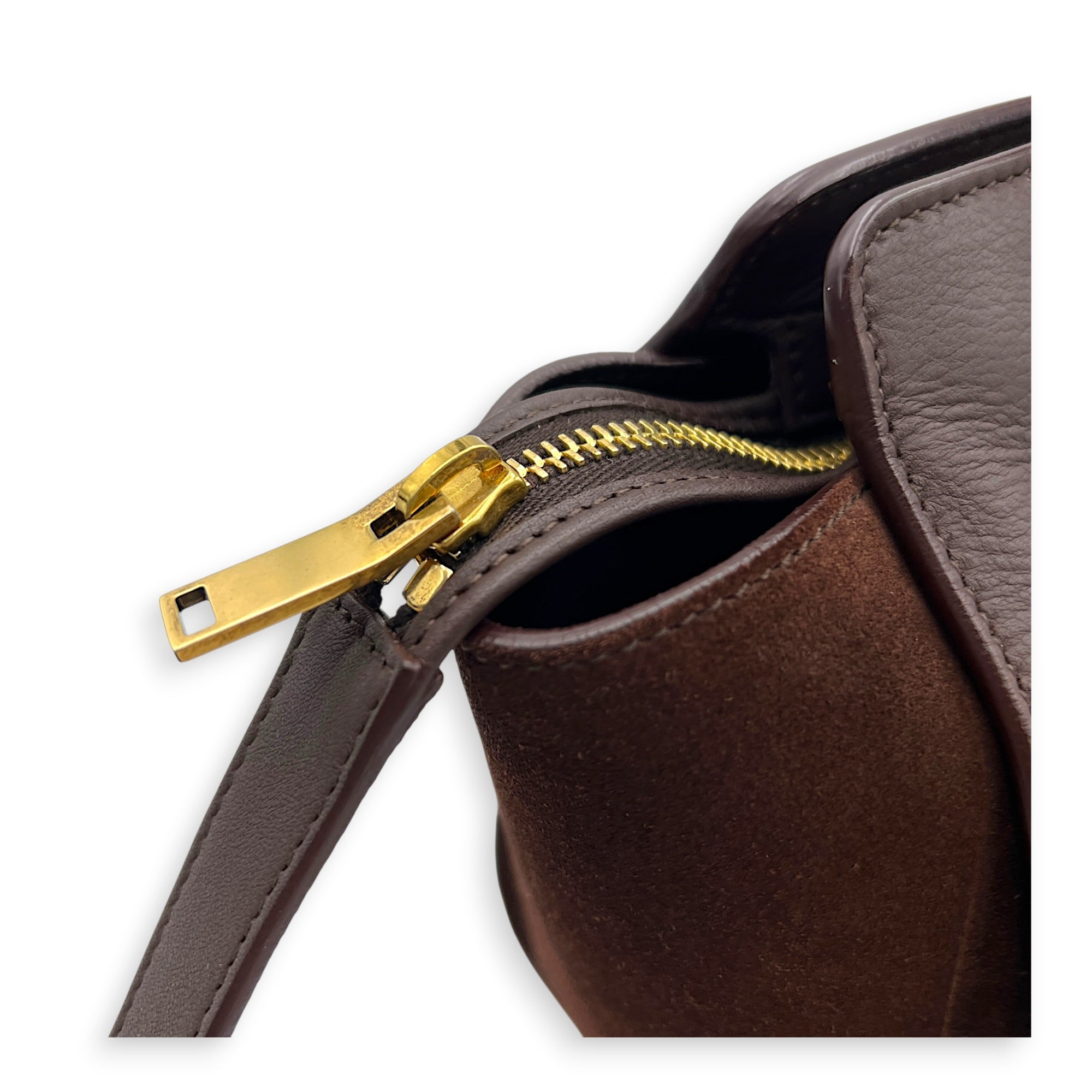 Cabas Tote Bag Medium Dark Tobacco in Calfskin, Gold hardware