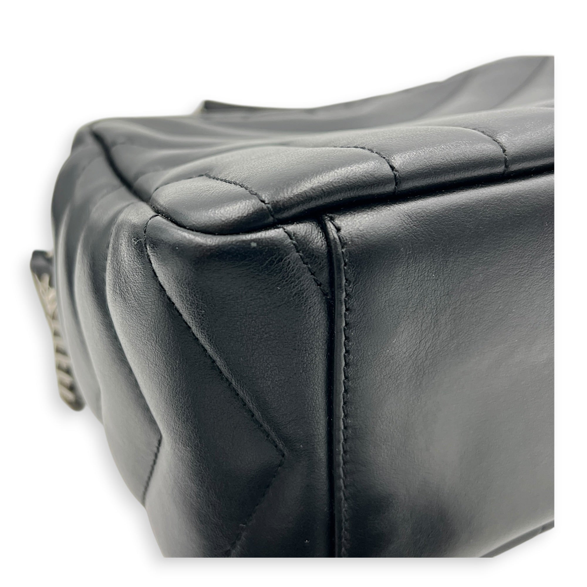LouLou Camera Bag Small Noir in Lambskin, Silver hardware