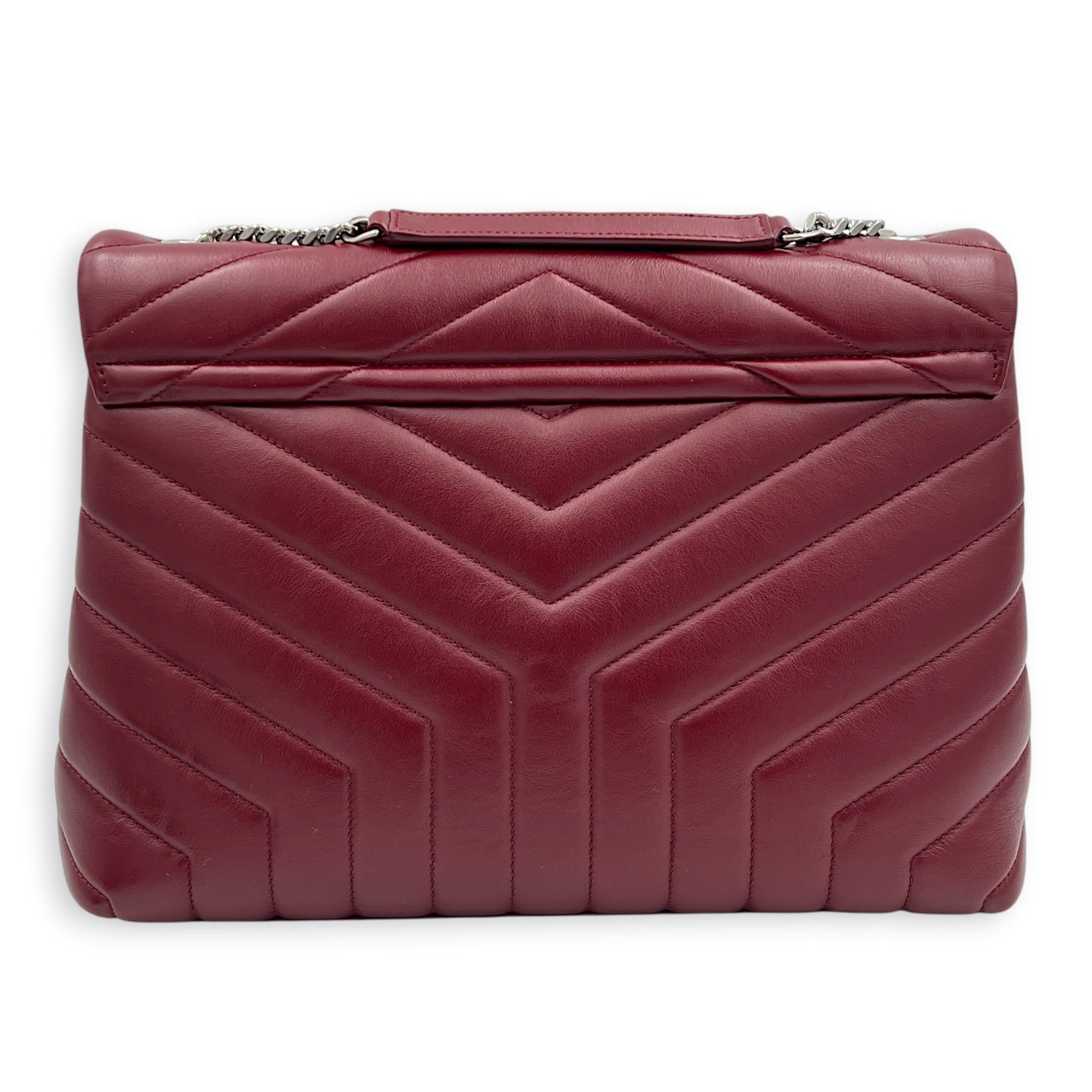 Loulou Shoulder Bag Medium Rouge Eros in Lambskin, Silver hardware