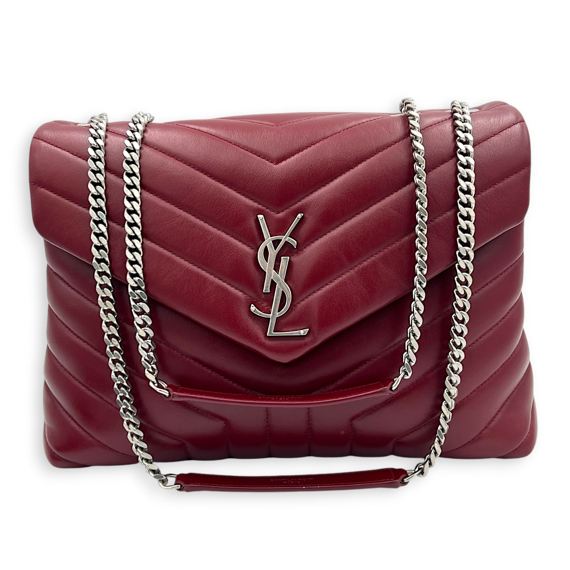 Loulou Shoulder Bag Medium Rouge Eros in Lambskin, Silver hardware