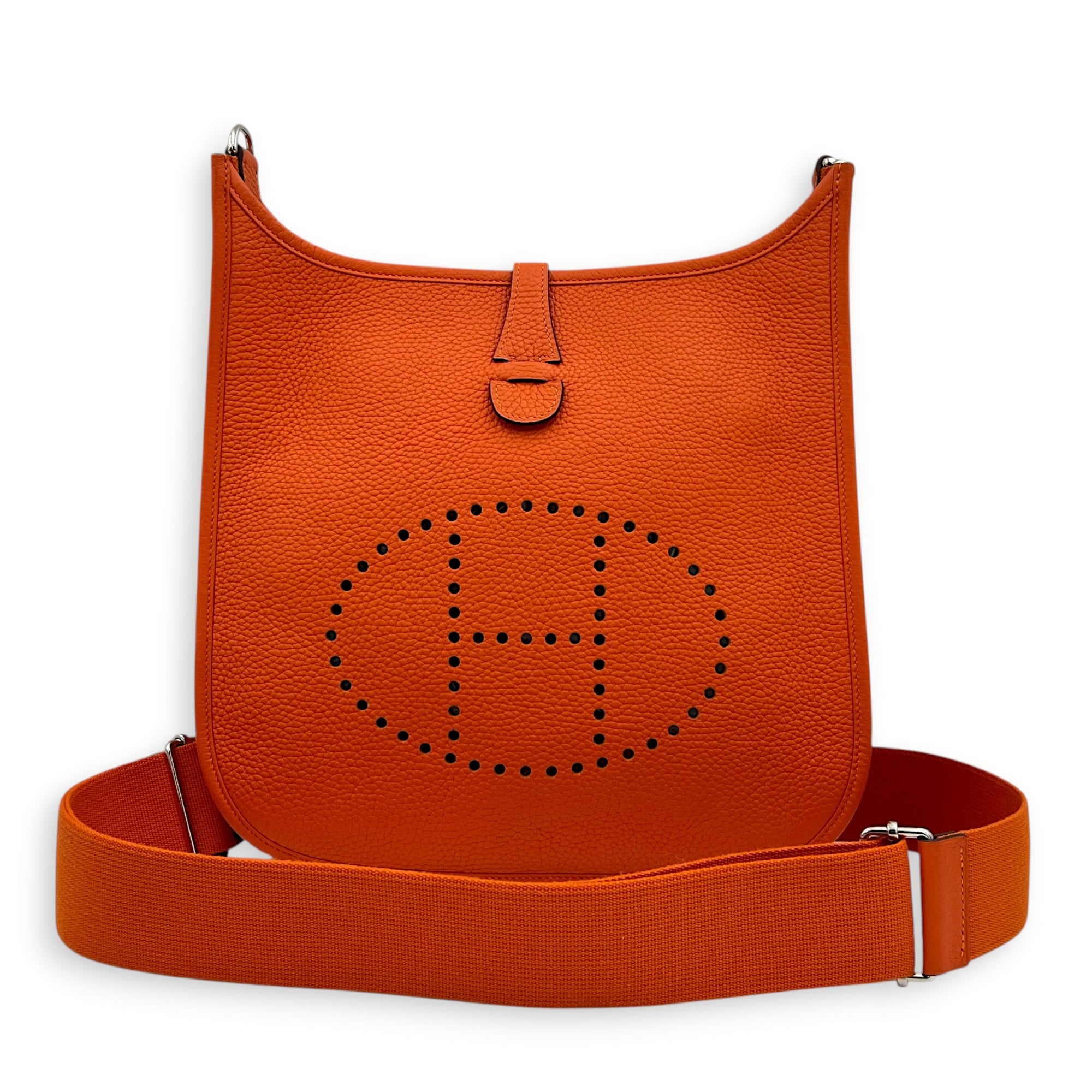 Evelyne III 29 Orange Crossbody Bag in Clemence, Palladium hardware