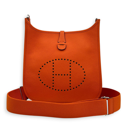 Evelyne III 29 Orange Crossbody Bag in Clemence, Palladium hardware