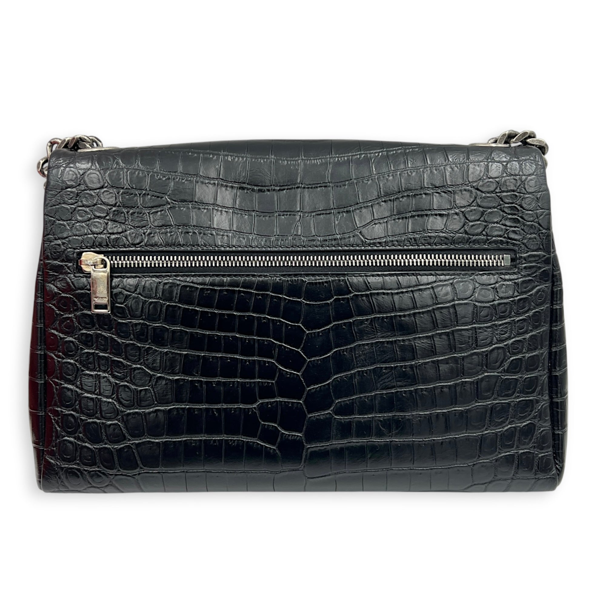 West Hollywood  Shoulder Bag Black in Crocodile Embossed Calfskin, Silver hardware