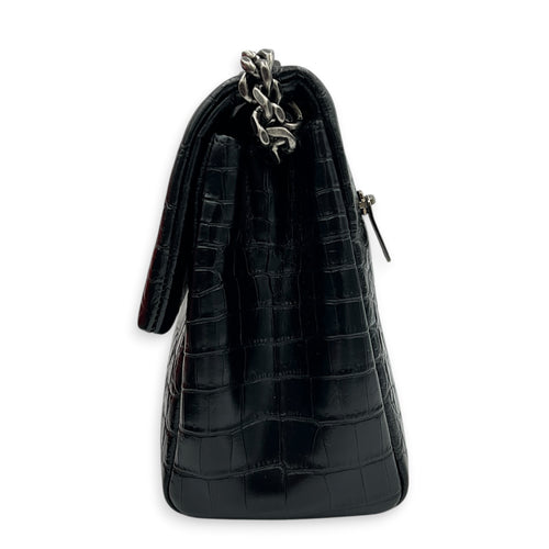 West Hollywood  Shoulder Bag Black in Crocodile Embossed Calfskin, Silver hardware
