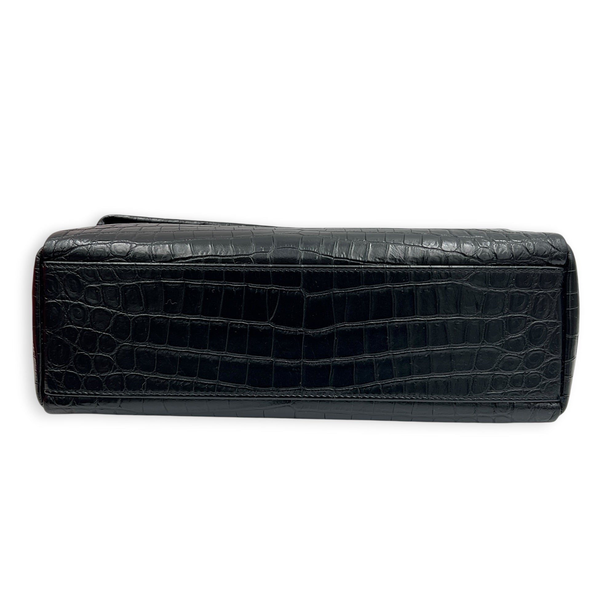 West Hollywood  Shoulder Bag Black in Crocodile Embossed Calfskin, Silver hardware