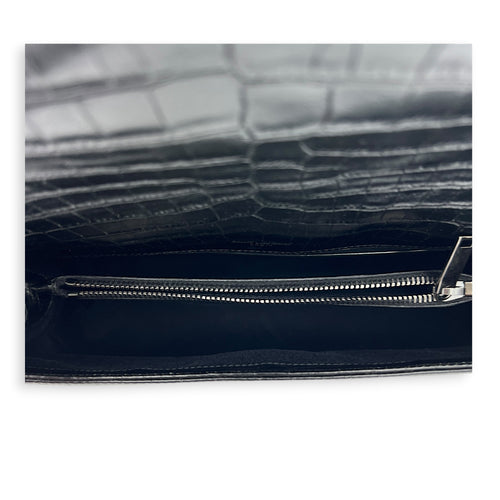 West Hollywood  Shoulder Bag Black in Crocodile Embossed Calfskin, Silver hardware