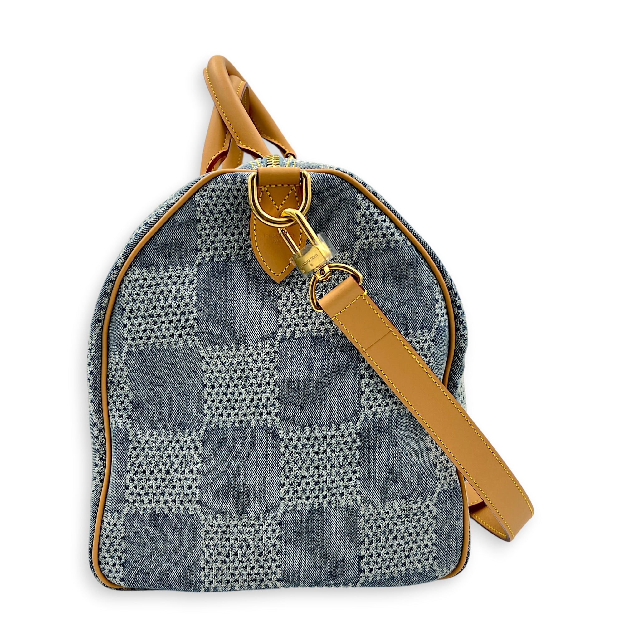 Speedy Bandouliere Top Handle Bag 40 Bleu Denim in Denim, Gold hardware