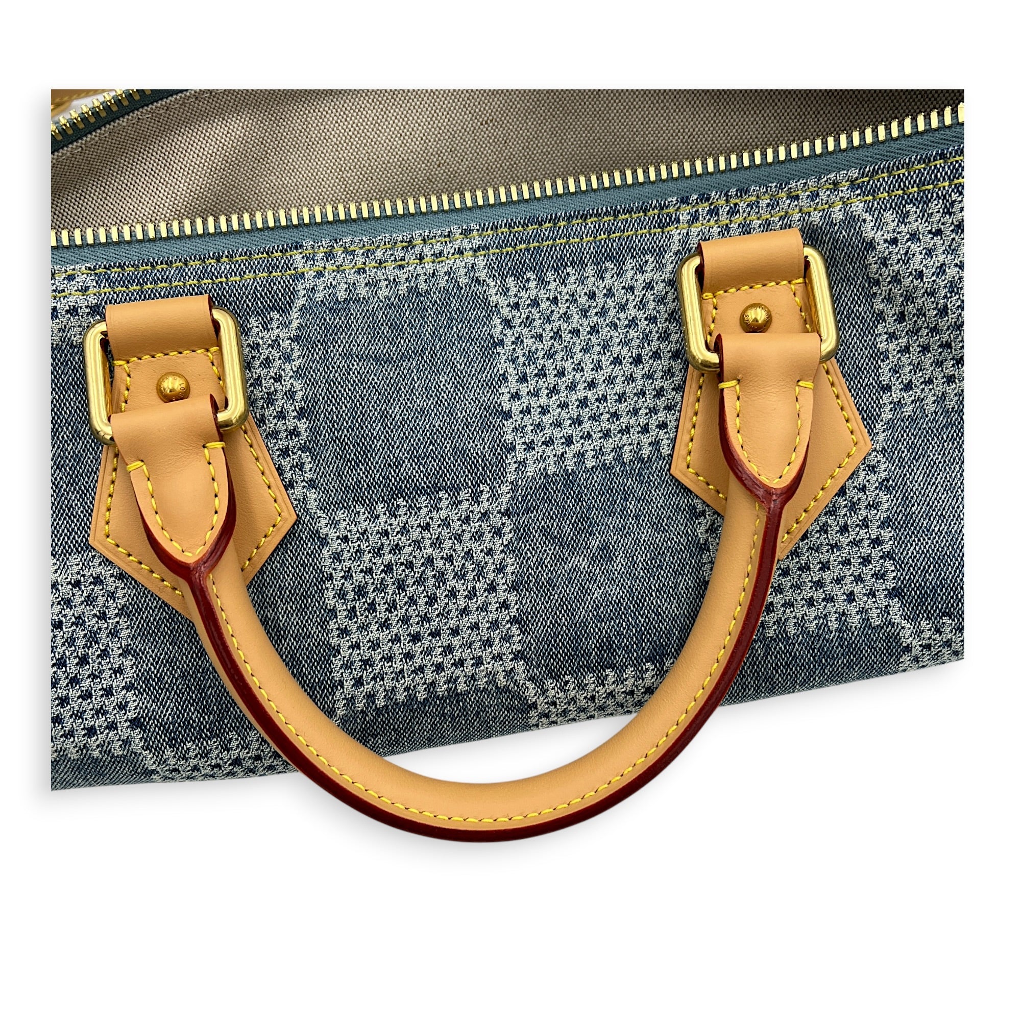 Speedy Bandouliere Top Handle Bag 40 Bleu Denim in Denim, Gold hardware